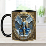 Mug chrétien personnalisé avec ailes dorées et épée de l'archange Michel - Mug à message chrétien