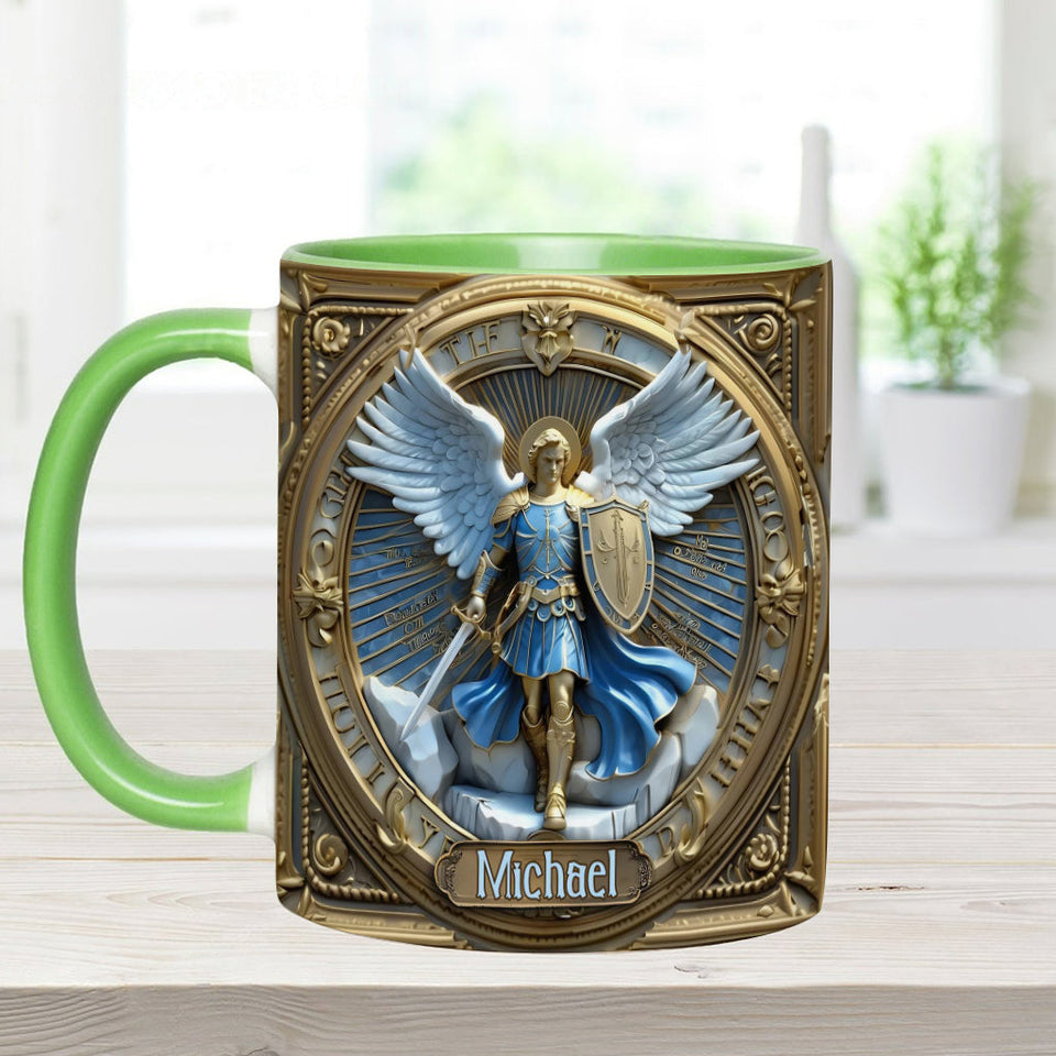 Mug chrétien personnalisé avec ailes dorées et épée de l'archange Michel - Mug à message chrétien
