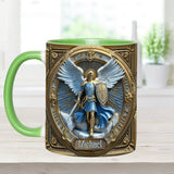 Mug chrétien personnalisé avec ailes dorées et épée de l'archange Michel - Mug à message chrétien