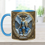 Mug chrétien personnalisé avec ailes dorées et épée de l'archange Michel - Mug à message chrétien