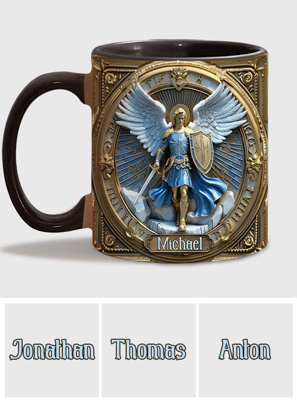 Mug chrétien personnalisé avec ailes dorées et épée de l'archange Michel - Mug à message chrétien