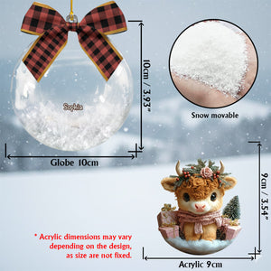 Highland Cow Christmas - Personalized Highland Cow Snow Globe Ornament With Bow