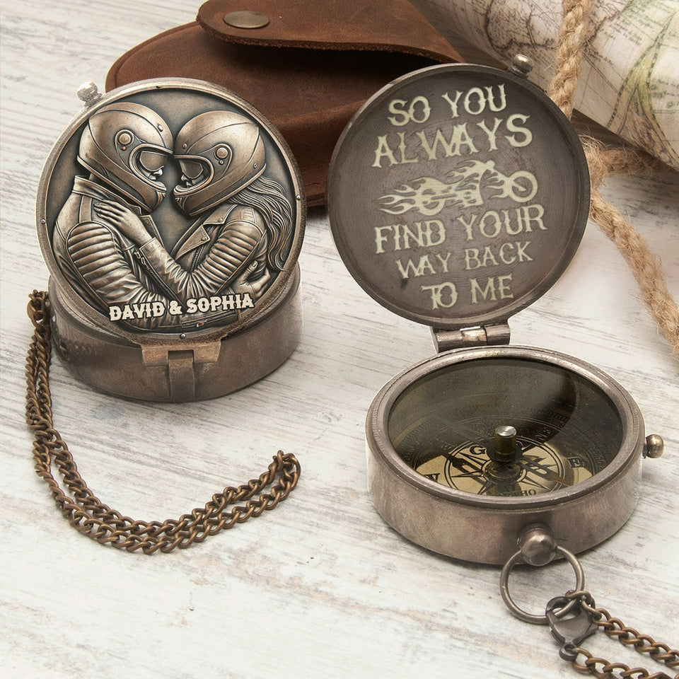 Find Your Way Back To Me - Personalized Biker Compass