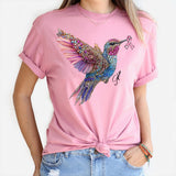 T-shirt et sweat à capuche personnalisés avec ruban rose et colibri en cristal pour la sensibilisation au cancer du sein