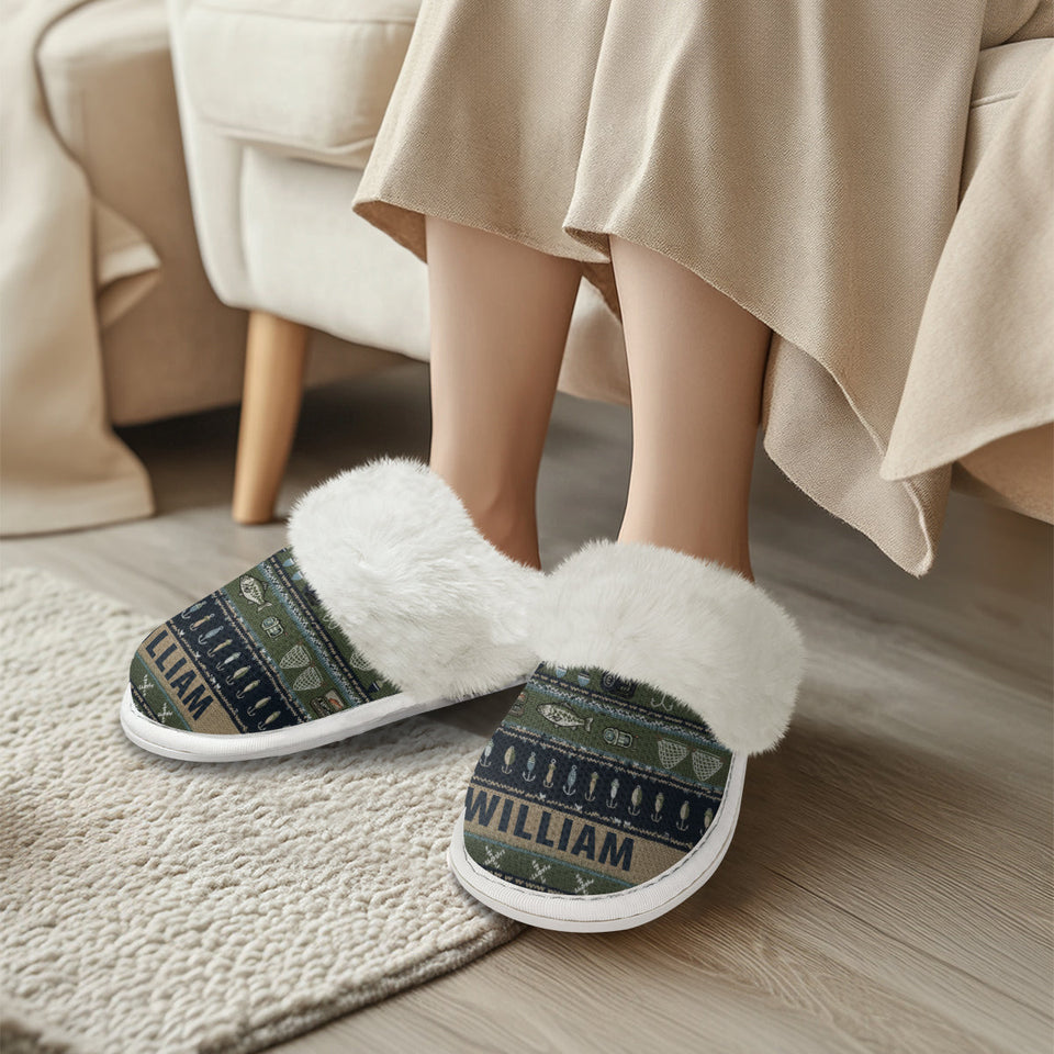 Hooked on Fishing - Personalized Fishing Slippers With Fur Lining