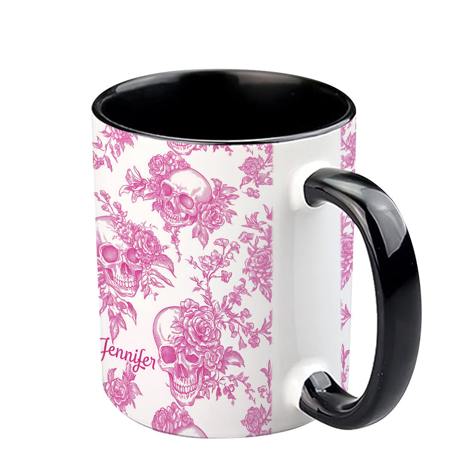 Pink Toile Skull - Personalized Skull Accent Mug
