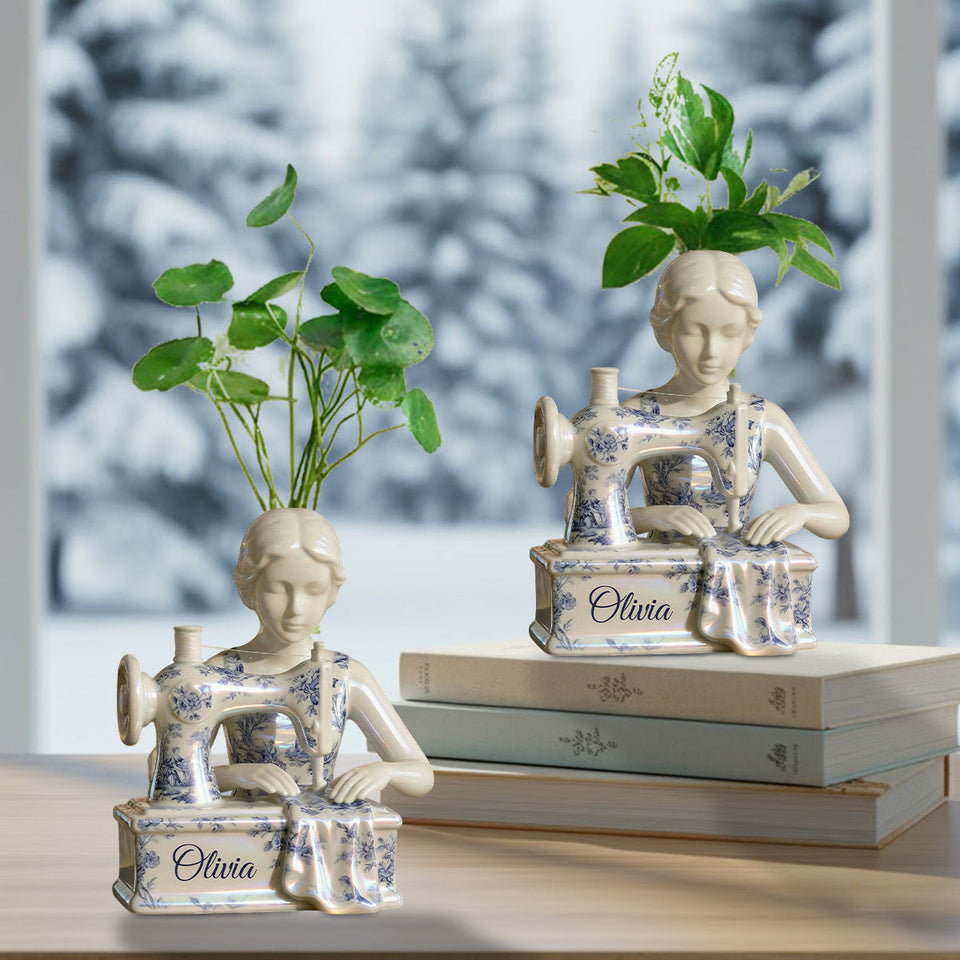 Toile De Jouy Vintage Sewing Lady - Personalized Sewing Custom Shape Acrylic Flower Vase