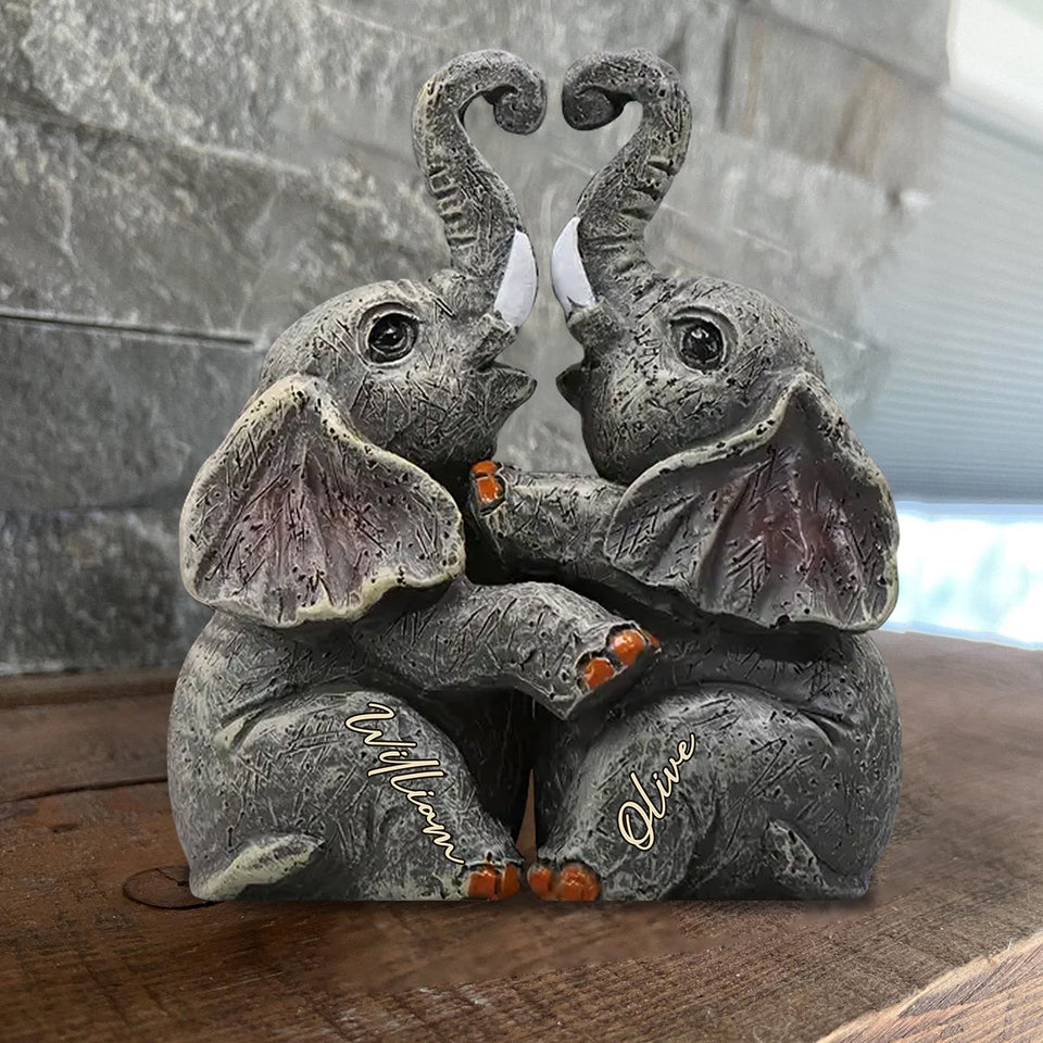 Elephant Anniversary Gifts - Personalized Couple Custom Shaped Wood Plaque