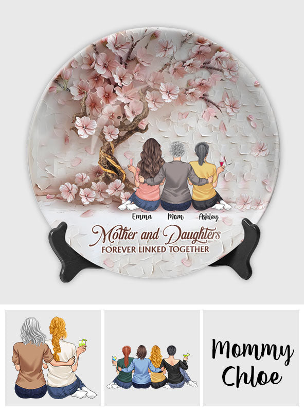 Mère et filles liées à jamais - Assiette ronde en céramique personnalisée pour maman