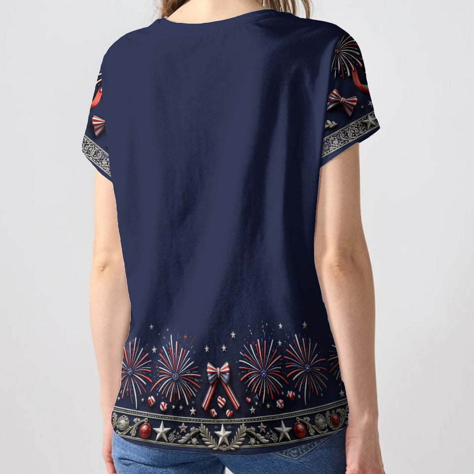 Patriotic Grandma Shirt - Personalized Grandma Fully Printed V-Neck T-Shirt