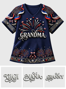 Patriotic Grandma Shirt - Personalized Grandma Fully Printed V-Neck T-Shirt