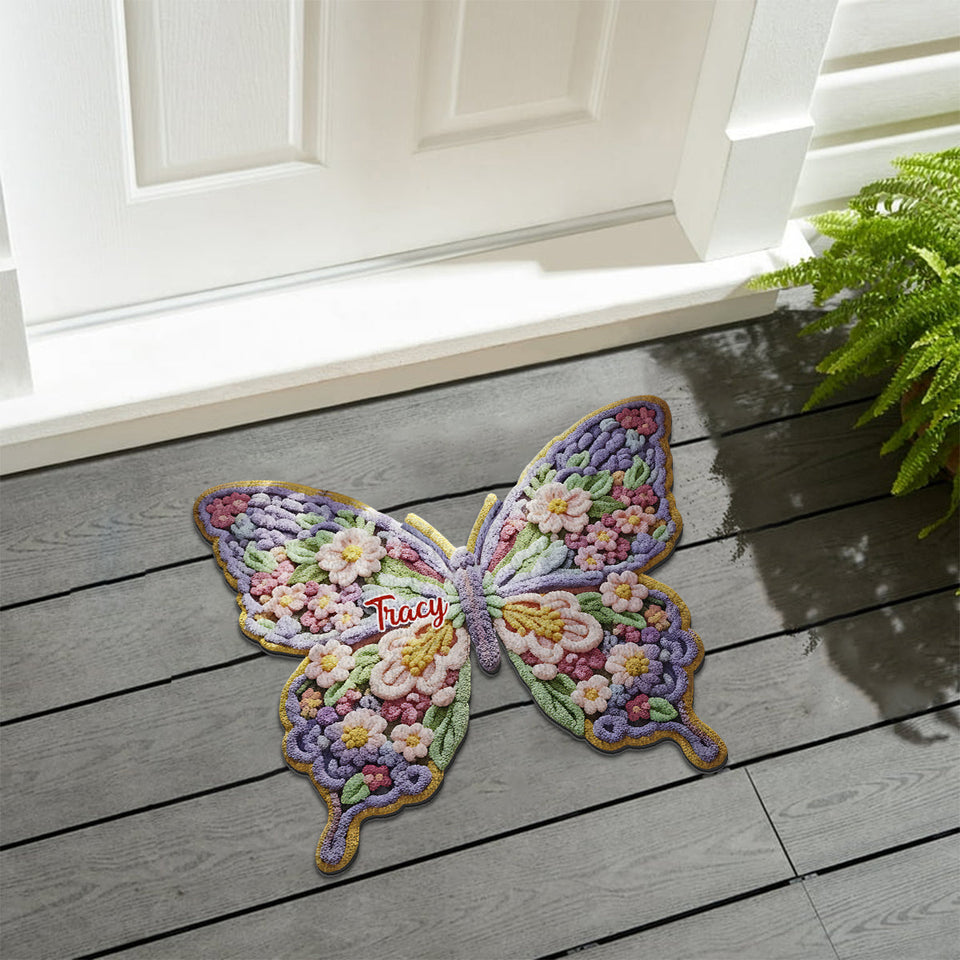 Flower Butterfly - Personalized Butterfly Non-Slip Tufted Rug
