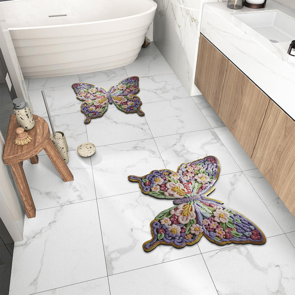 Flower Butterfly - Personalized Butterfly Shaped Doormat/ Rug