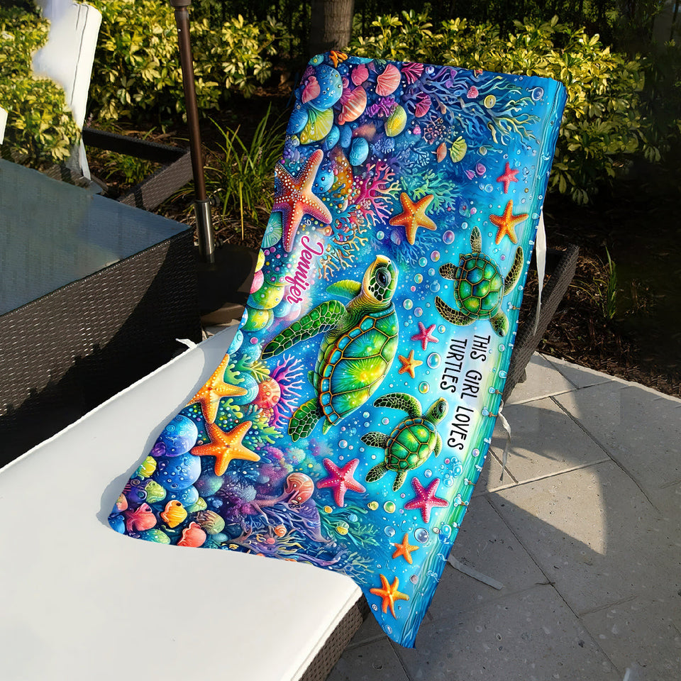 Just a Girl Who Loves Turtles - Personalized Turtle Quick-dry Beach Towel