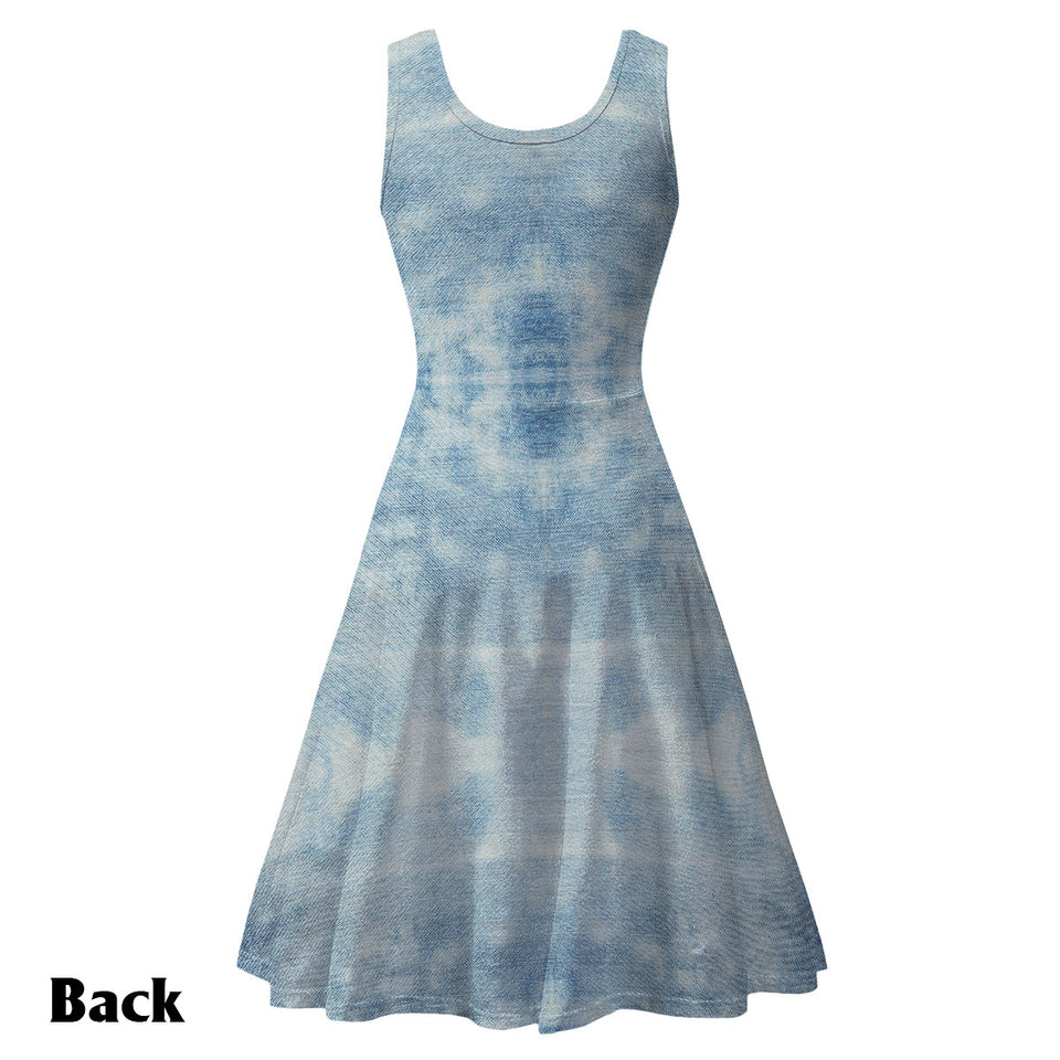 Dog Mom Denim Paw - Personalized Dog Sleeveless Dress