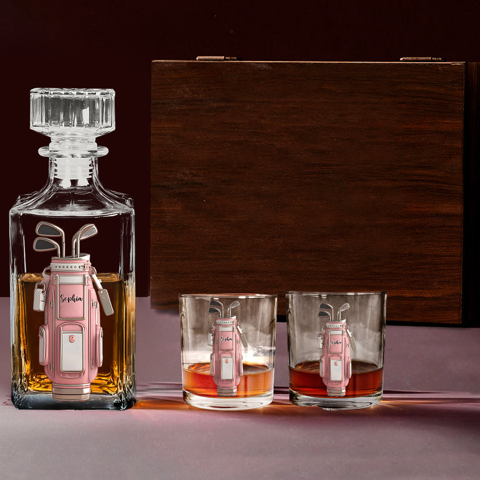 Luxury Gift For Golfer Custom Name - Personalized Golf Whiskey Decanter Set