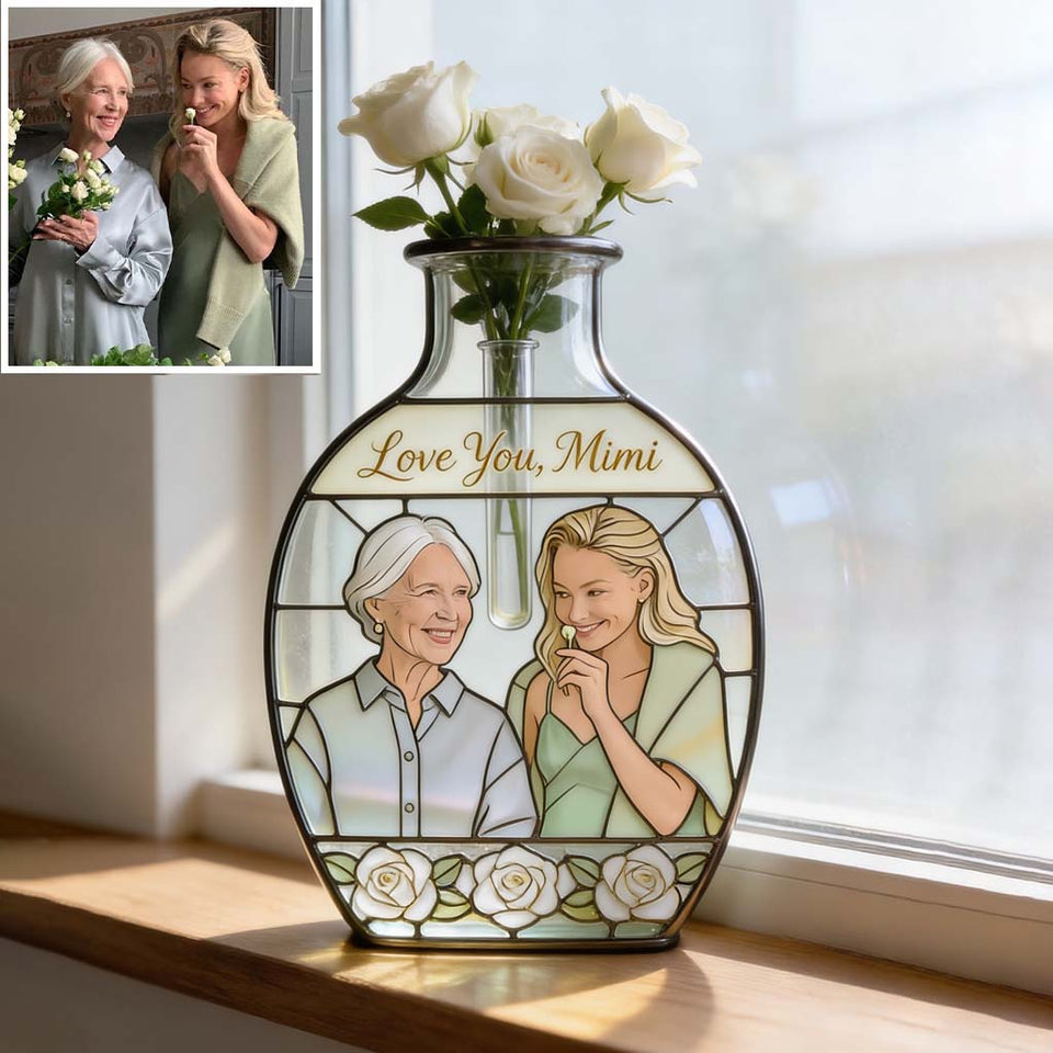 Custom Flower Vase Mother's Day Gift For Mom/ Grandma - Personalized Grandma Custom Shape Acrylic Flower Vase