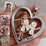 Custom Any Photo Floral Initial Name Letter - Personalized Kid Shaped Metal Pendant Necklace