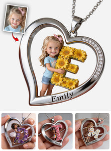 Custom Any Photo Floral Initial Name Letter - Personalized Kid Shaped Metal Pendant Necklace