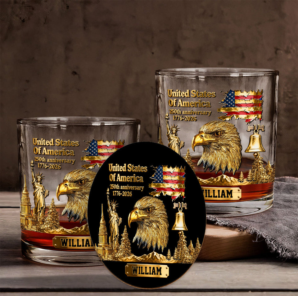 250th Anniversary - Personalized Bald Eagle Whiskey Glass