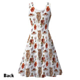 Floral Highland Cow - Personalized Highland Cow Sleeveless Dress