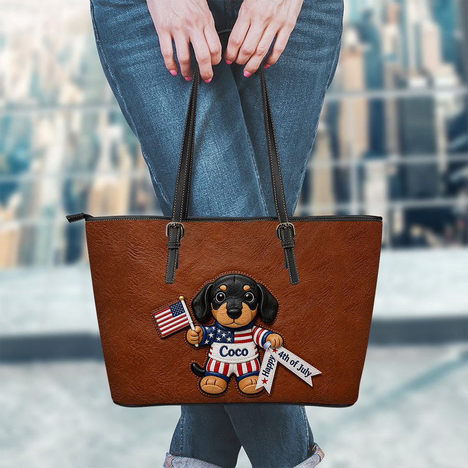 Happy 4th Of July - Personalized Dog Leather Bag With Plush Charm