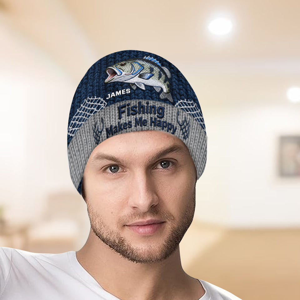 Fishing Make Me Happy - Personalized Fishing Beanie Hat