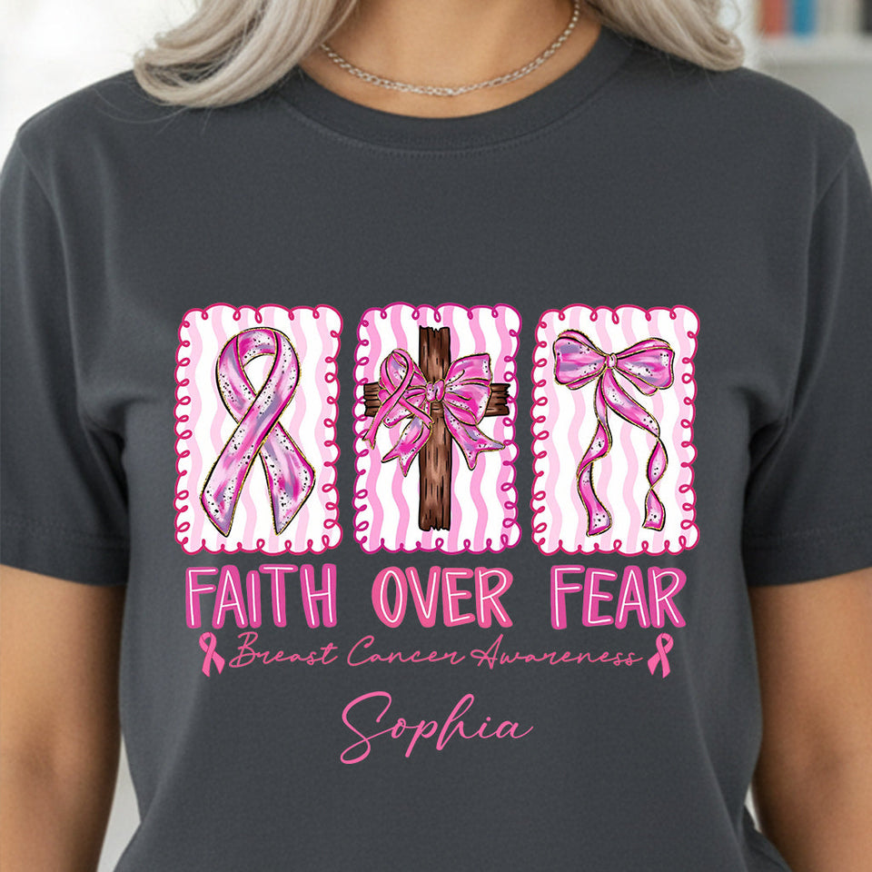 Guerrière contre le cancer du sein : la foi plutôt que la peur - T-shirt et sweat à capuche personnalisés pour la sensibilisation au cancer du sein