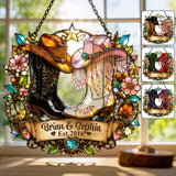 Western, Cowboy Cowgirl Couple Gift - Personalized Western Outfit Window Hanging Suncatcher Ornament