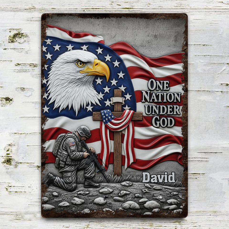 One Nation Under God - Personalized Bald Eagle Rectangle Metal Sign
