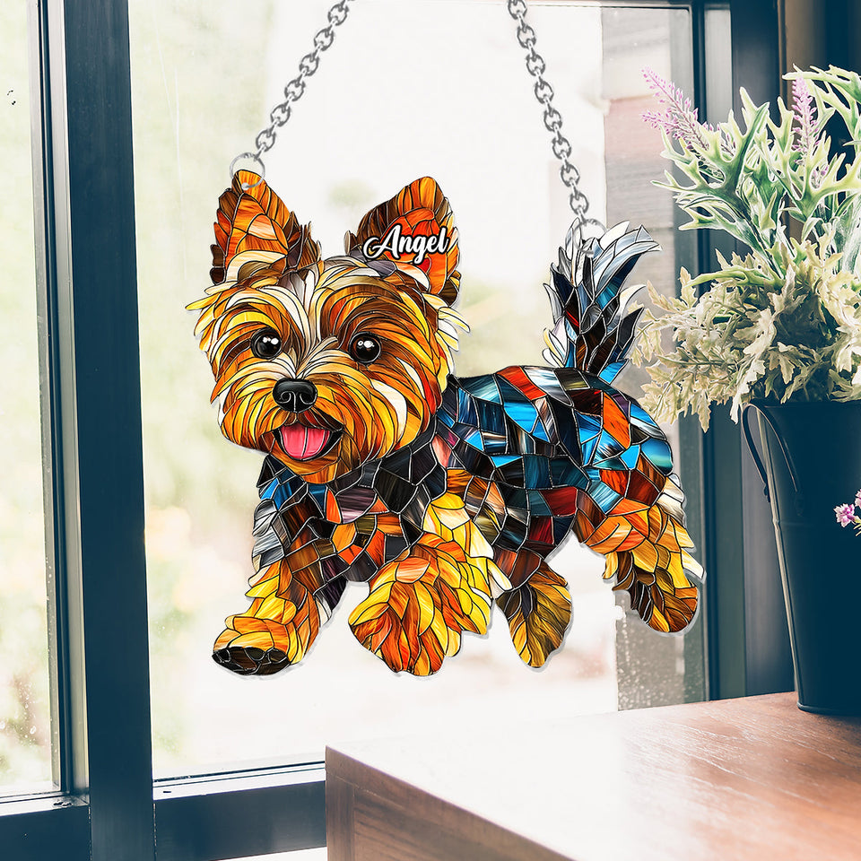 Adorable Yorkie - Personalized Yorkshire Terriers Window Hanging Suncatcher Ornament