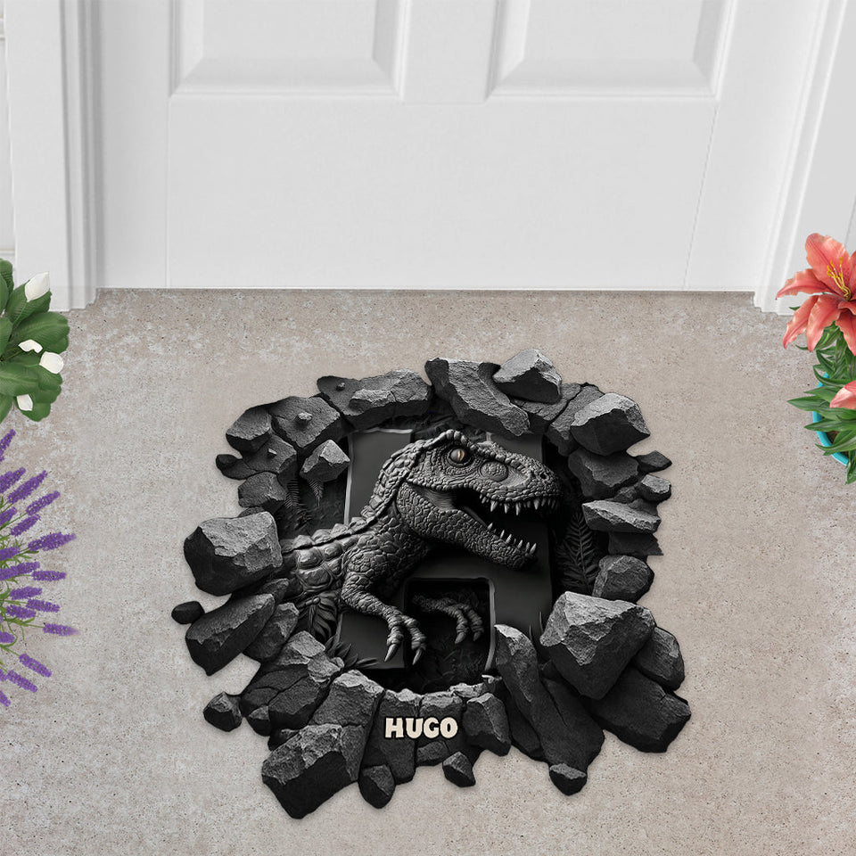 Cool Dinosaur Alphabet Custom Name - Personalized Kid Shaped Doormat/ Rug