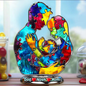 Câlins familiaux pour les personnes autistes - Plaque acrylique personnalisée pour la sensibilisation à l'autisme.