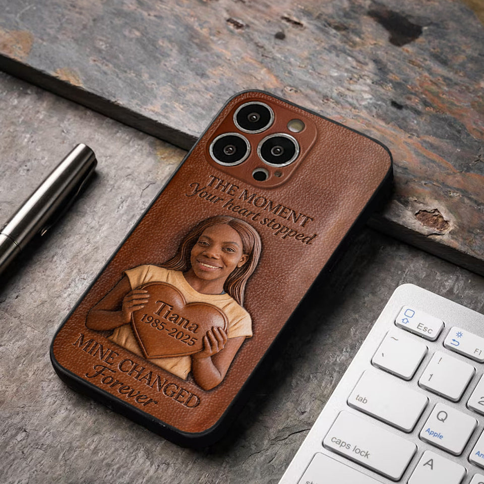 The Moment Your Heart Stopped - Personalized Memorial 3D Embossed Leather Phone Case
