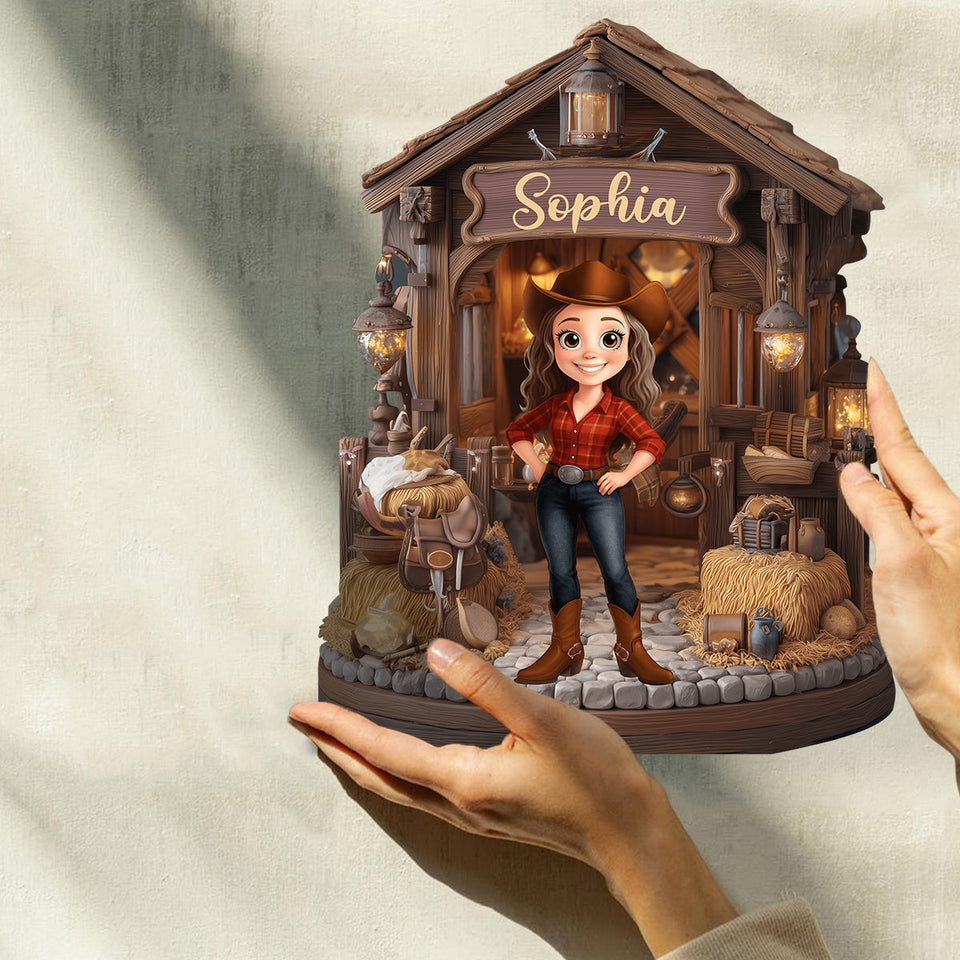 Cowgirl's Barn - Personalized Cowgirl Custom Shaped Wood Plaque