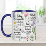 Mug chrétien personnalisé avec verset biblique et motif floral