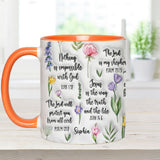 Mug chrétien personnalisé avec verset biblique et motif floral