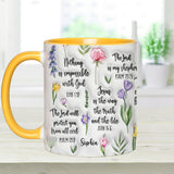 Mug chrétien personnalisé avec verset biblique et motif floral
