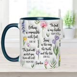 Mug chrétien personnalisé avec verset biblique et motif floral