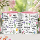 Mug chrétien personnalisé avec verset biblique et motif floral