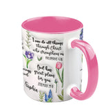 Mug chrétien personnalisé avec verset biblique et motif floral