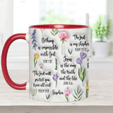 Mug chrétien personnalisé avec verset biblique et motif floral
