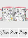 Mug chrétien personnalisé avec verset biblique et motif floral
