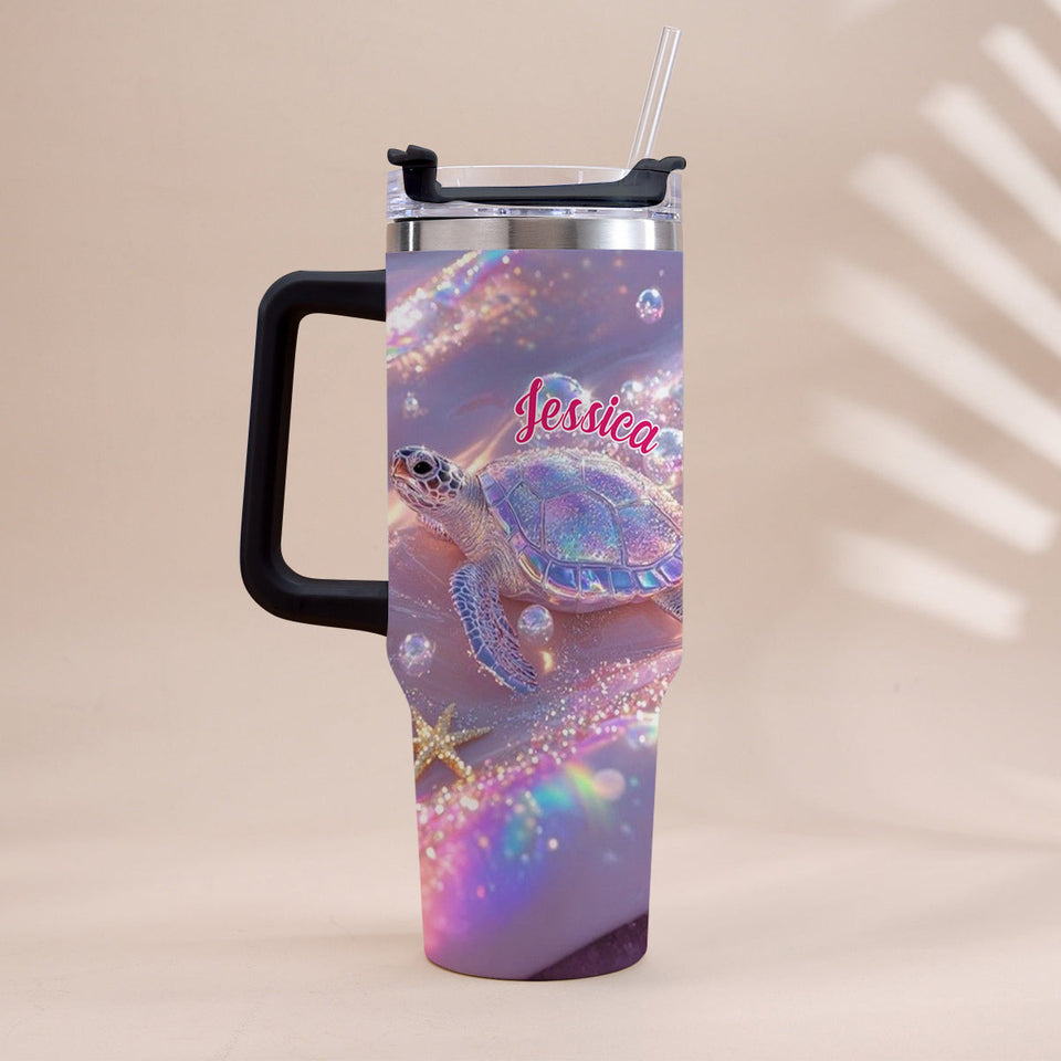 Sparkling Turtle - Personalized Turtle Tumbler With Handle