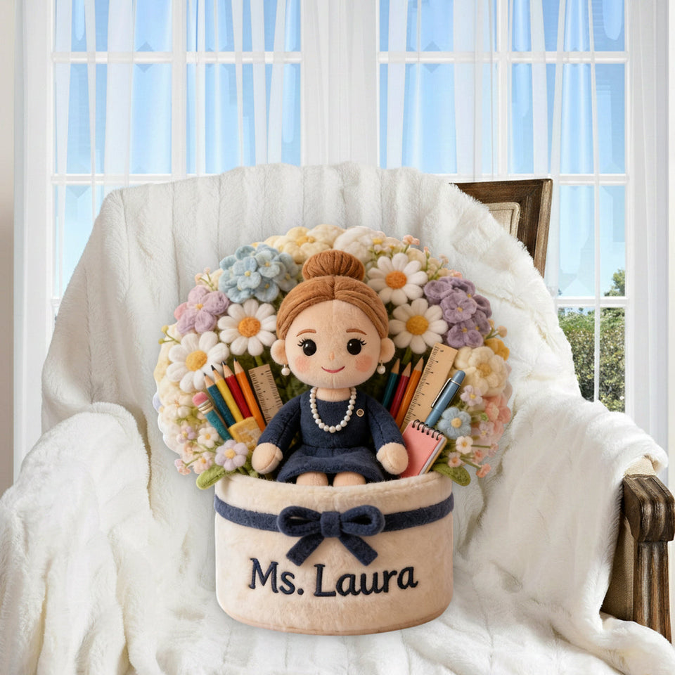 Teacher Plush Bouquet - Personalized Teacher Premium Faux Fur Pillow