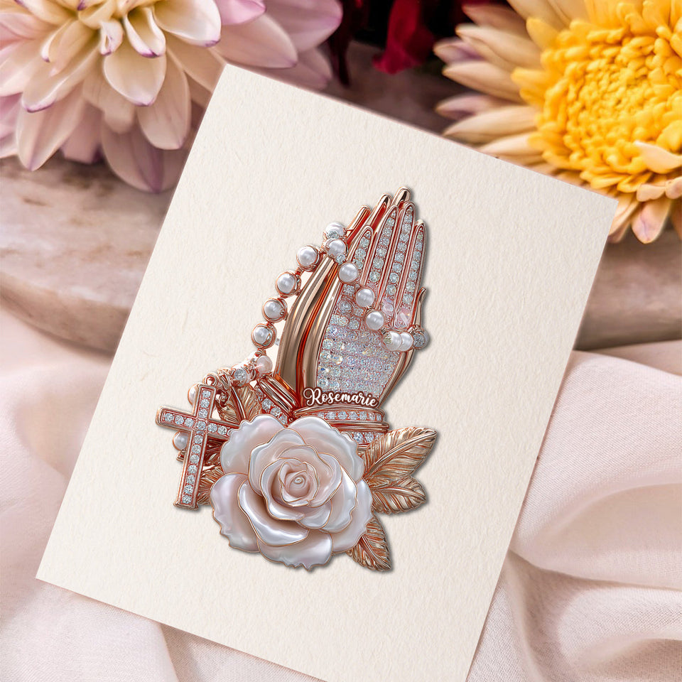 Praying Hands With Roses - Personalized Christian Pin