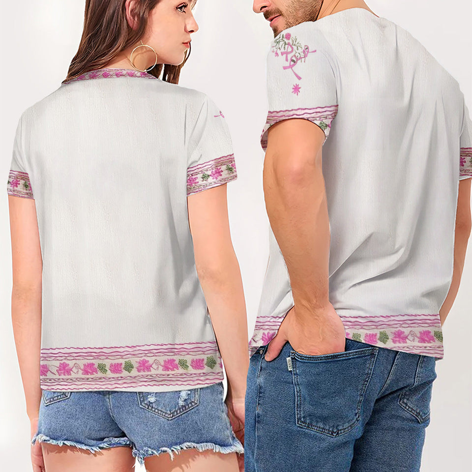 Check Your B, Mine Tried To Kill Me - Personalized Breast Cancer Awareness Fully Printed V-Neck T-Shirt