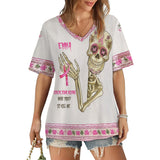 Check Your B, Mine Tried To Kill Me - Personalized Breast Cancer Awareness Fully Printed V-Neck T-Shirt