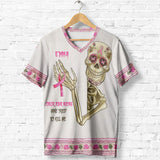 Check Your B, Mine Tried To Kill Me - Personalized Breast Cancer Awareness Fully Printed V-Neck T-Shirt