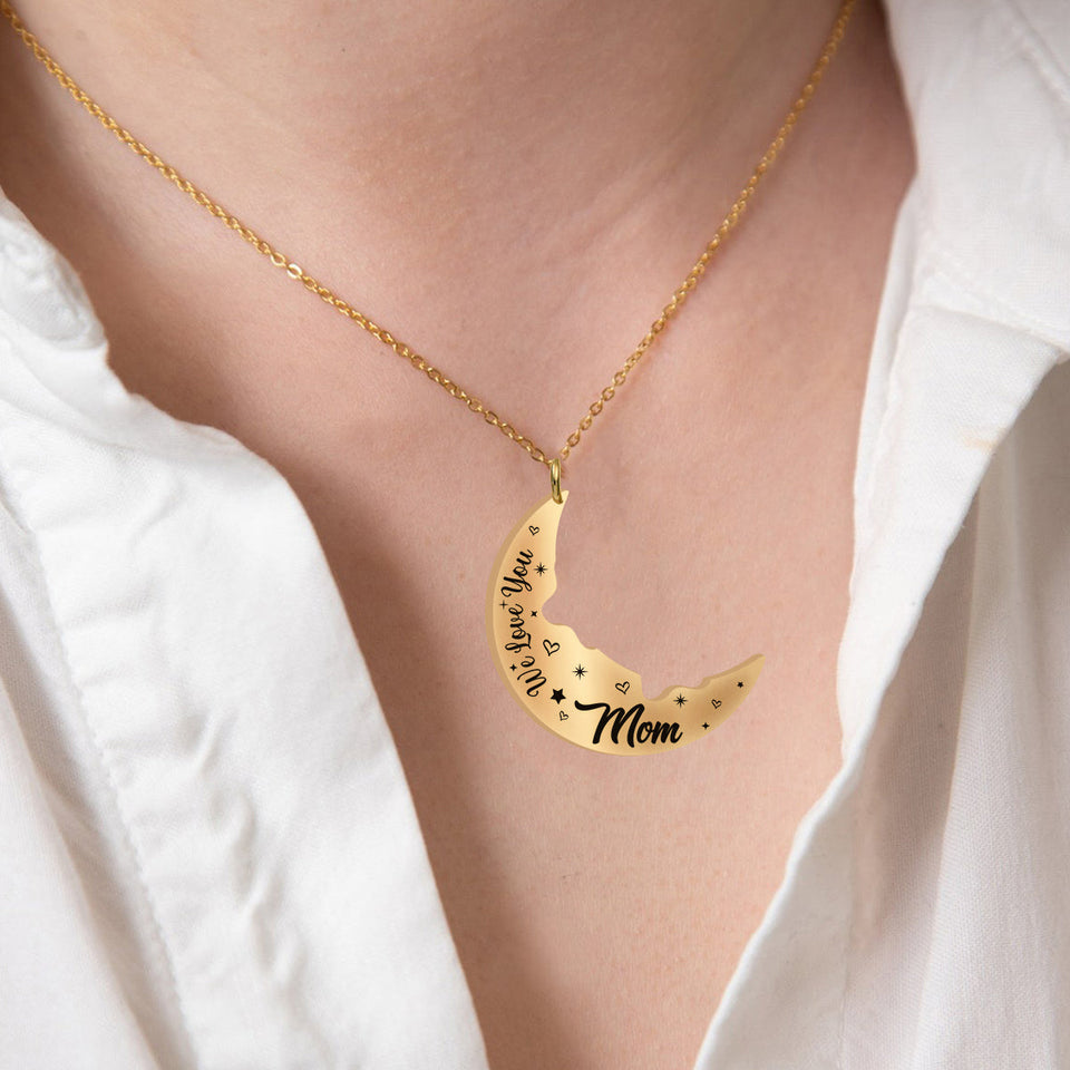 Love You To The Moon And Back - Personalized Mother Matching Pendant Necklace